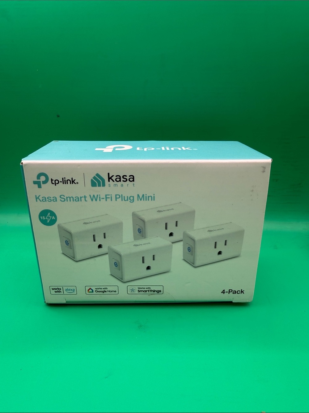TP-Link Kasa Smart Wi-Fi Plug Mini 4-Pack - White and Teal Box